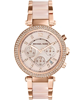 Michael Kors Women's Chronograph Parker Blush and Rose Gold-Tone Stainless Steel Bracelet Watch 39mm MK5896