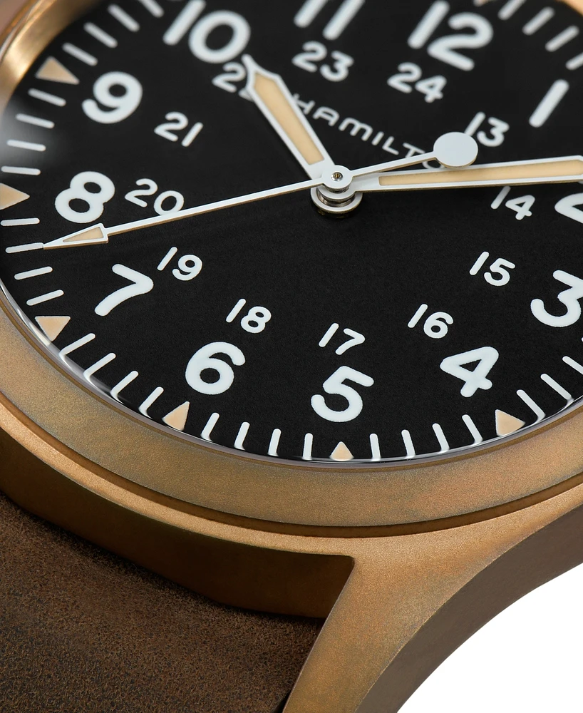 Hamilton Men's Swiss Mechanical Khaki Field Brown Leather Strap Watch 38mm