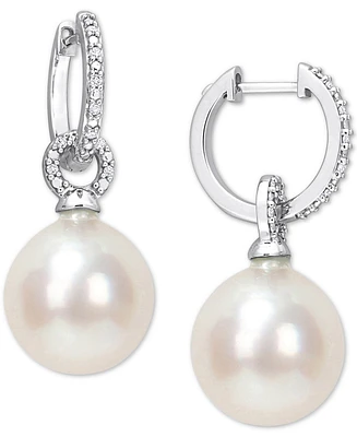 Cultured South Sea Pearl (12mm) & Diamond (1/10 ct. t.w.) Huggie Hoop Earrings in 14k White Gold