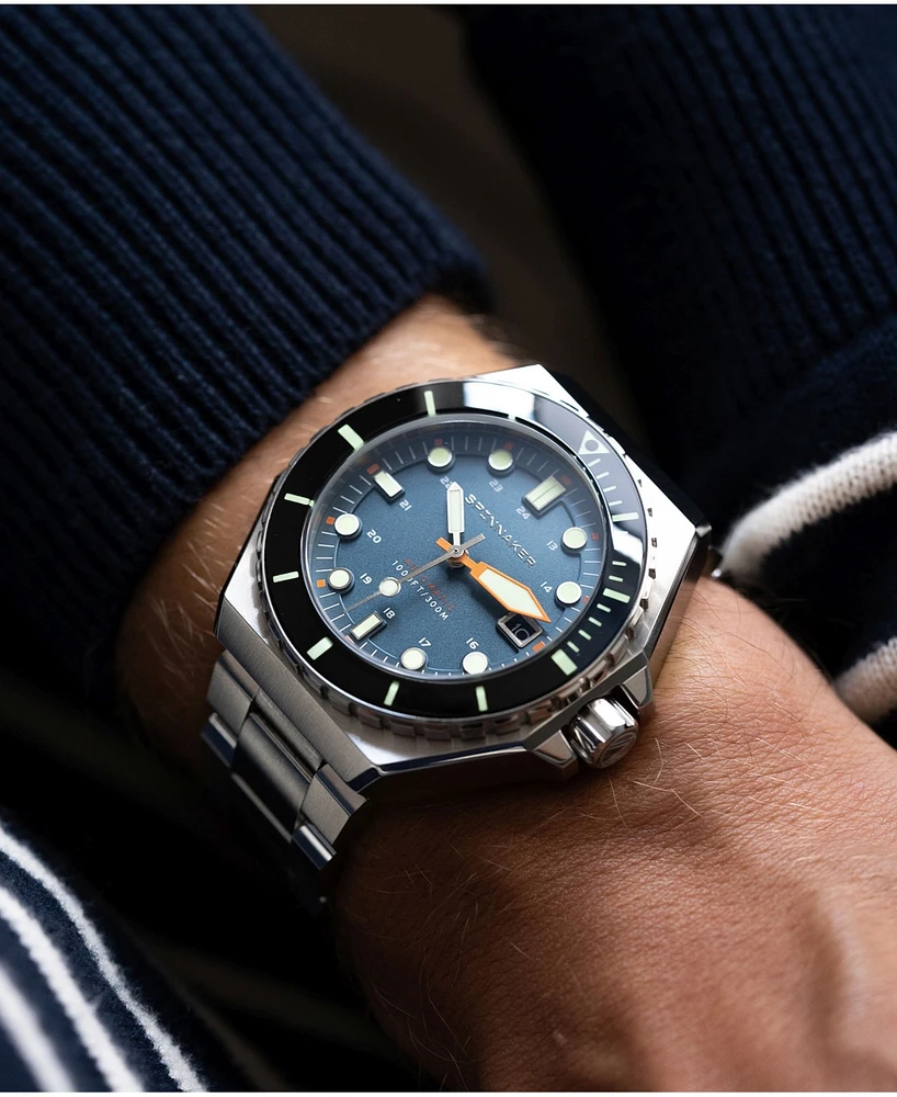 Spinnaker Men's Dumas Automatic Blue Yonder with Silver-Tone Solid Stainless Steel Bracelet Watch 44mm
