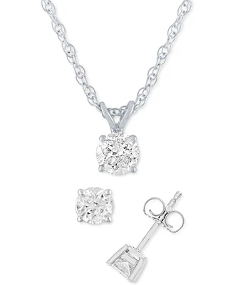 Diamond 2-Pc. Pendant Necklace & Matching Stud Earrings Set (1 ct. t.w.) in 14k White Gold