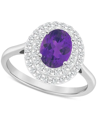 Rhodolite Garnet (1-1/2 ct. t.w.) & White Topaz (3/8 Oval Halo Ring Sterling Silver (Also Citrine, Blue Topaz, Amethyst, Peridot)
