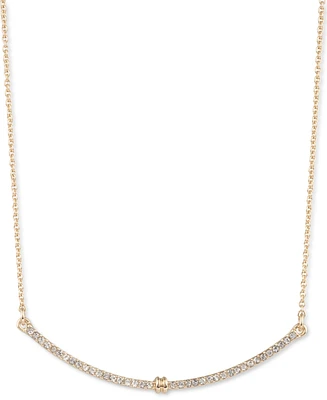 Lauren Ralph Lauren Gold-Tone Pave Curved Bar Statement Necklace, 16" + 3" extender