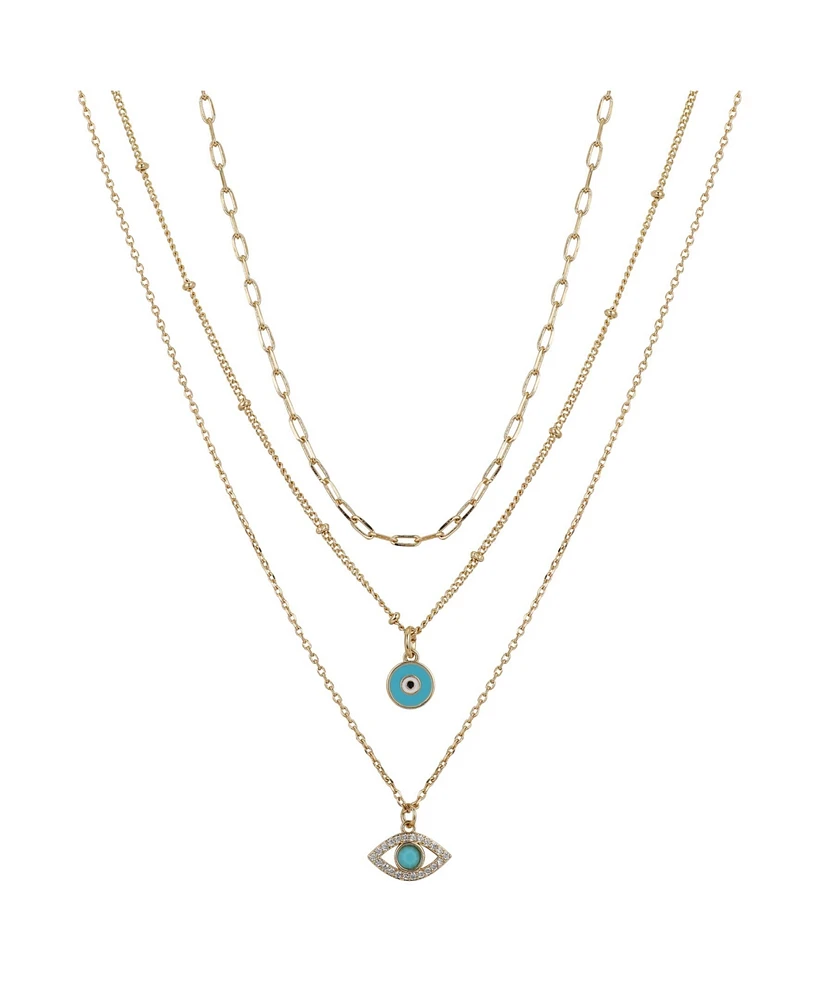 Silver Plated 3-Pieces Turquoise Crystal Evil Eye Layered Pendant Necklace Set
