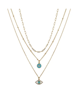Silver Plated 3-Pieces Turquoise Crystal Evil Eye Layered Pendant Necklace Set