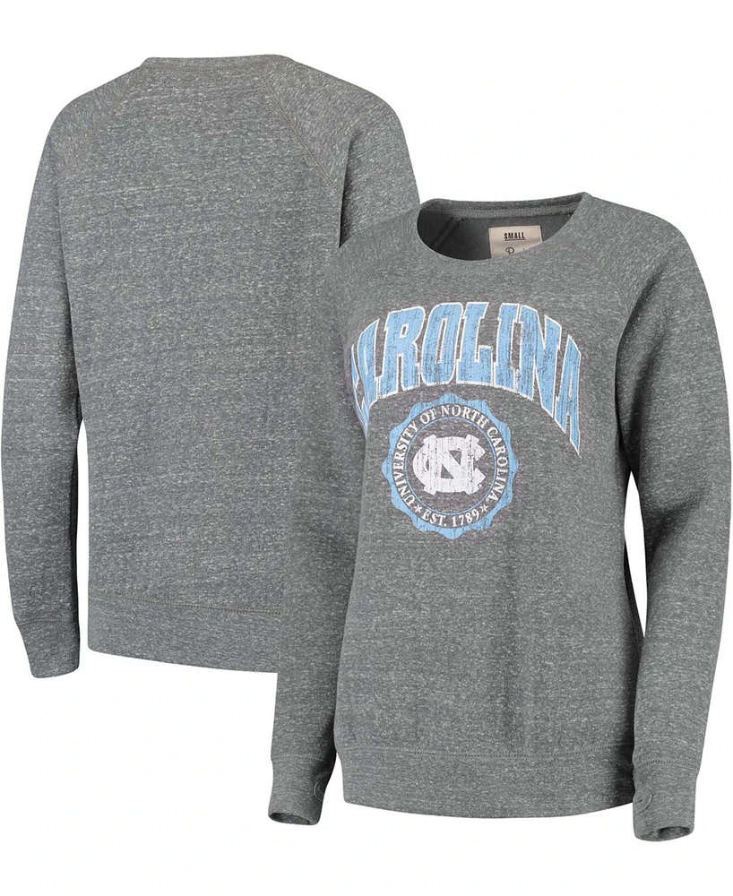 Women's Heathered Gray North Carolina Tar Heels Edith Vintage-Like Knobi Pullover Sweatshirt
