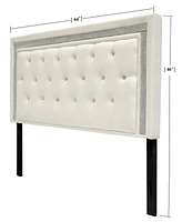 Maria Faux Leather Upholstered Headboard Tufted Crystals Rhinestone, Full/Queen