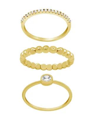 and Now This Gold Plated 3-Piece Clear Cubic Zirconia Band Ring Set