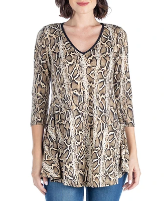 Women's Snake Print Three Quarter Sleeve Tunic Top