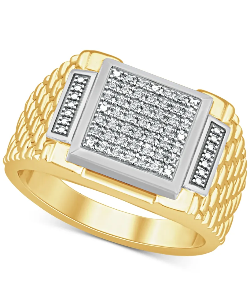 Men's Diamond Cluster Ring (1/10 ct. t.w.) in Sterling Sliver & 18k Gold-Plate