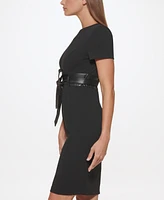 Calvin Klein Solid Faux-Leather Tie-Waist Sheath Dress