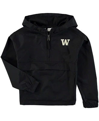 Big Boys and Girls Black Washington Huskies Pack Go Quarter-Zip Windbreaker Jacket