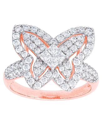 Cubic Zirconia Butterfly Ring Fine Rose Gold Plate or Silver