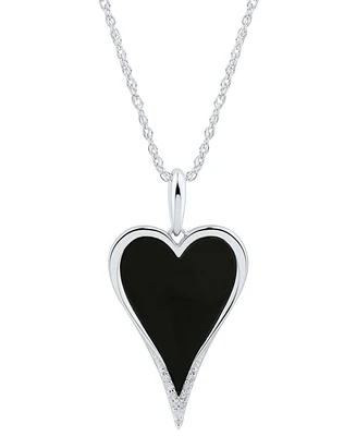 Onyx & Diamond Accent Heart Pendant Necklace in Sterling Silver, 16" + 2" extender