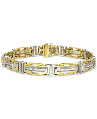 Men's Diamond Baguette & Round Link Bracelet (2-1/2 ct. t.w.) in 10k Two-Tone Gold