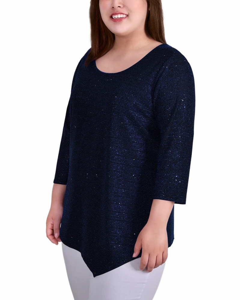 Plus 3/4 Sleeve Iridescent Bar Back Top