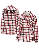 Women's Wear by Erin Andrews Oatmeal Chicago Blackhawks Plaid Button-Up Shirt Jacket