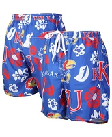 Men's Wes & Willy Royal Kansas Jayhawks Floral Volley Logo Swim Trunks