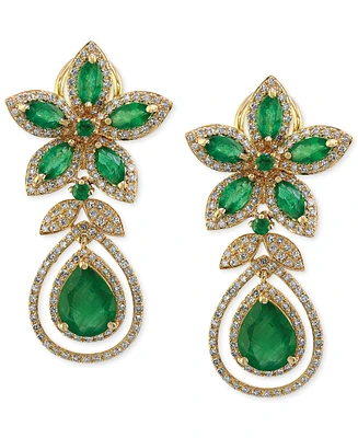 Effy Emerald (5-1/4 ct. t.w.) and Diamond (1-1/4 ct. t.w.) Teardrop Earrings in 14k Gold or 14k White Gold, Created for Macy's