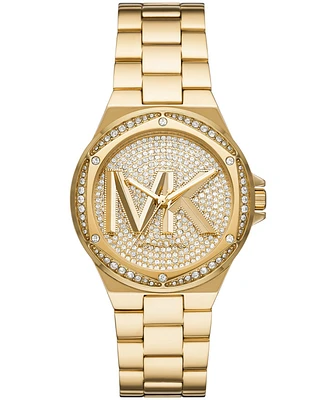 Michael Kors Women's Lennox Three Hand Gold-Tone Stainless Steel Bracelet Watch 37mm