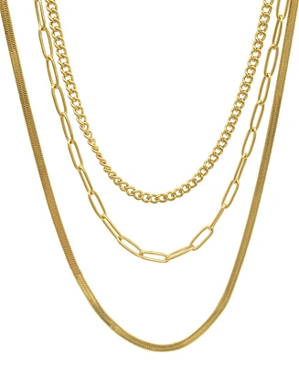 Adornia Curb Chain, Paper Clip Chain, and Herringbone Chain Necklace Set