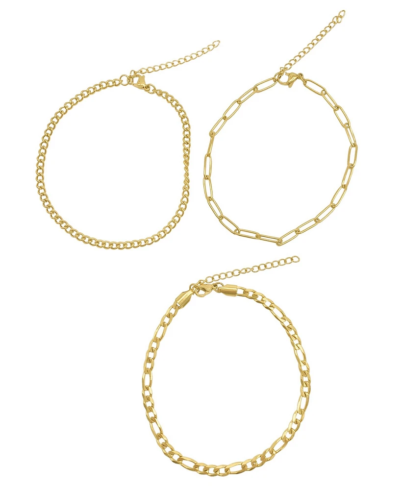 Adornia Curb Chain, Paper Clip Chain, and Figaro Chain Anklet Set