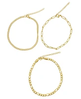Adornia Curb Chain, Paper Clip Chain, and Figaro Chain Anklet Set