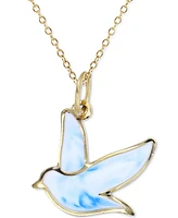Enamel Dove 18" Pendant Necklace in 14k Gold