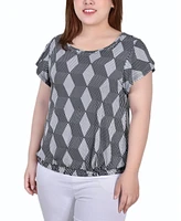 Plus Short Flutter Sleeve Top with Studded Neckline