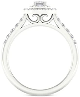 Diamond Emerald-Cut Double Halo Engagement Ring (1/2 ct. t.w.) in 14k White Gold