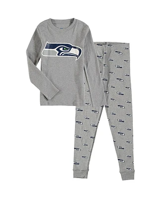 Preschool Boys and Girls Heathered Gray Seattle Seahawks Long Sleeve T-shirt and Pants Sleep Set