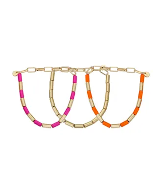Unwritten 14K Gold Flash Plated Stretch Bead Bracelet Trio Set, 3 Pieces