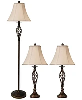 StyleCraft Barclay Brass Set of 3: 2 Table Lamps and 1 Floor Lamp