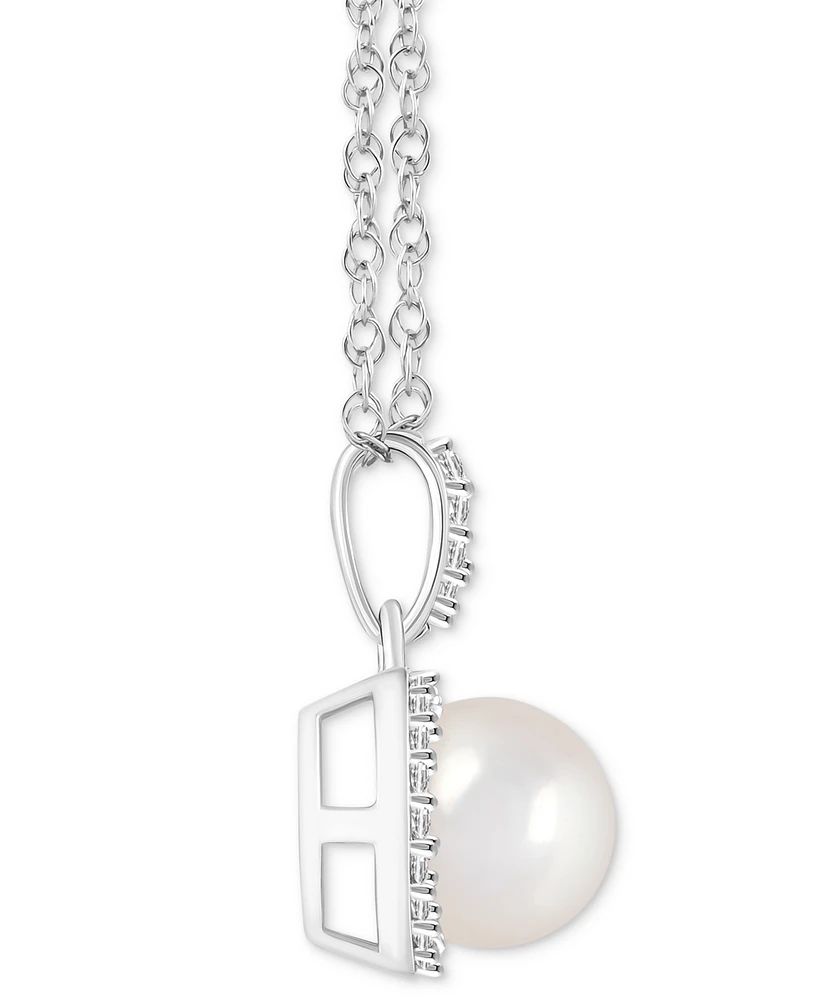 Cultured Freshwater Pearl (7mm) & Lab-Grown White Sapphire (1/6 ct. t.w.) 18" Pendant Necklace in 10k White Gold