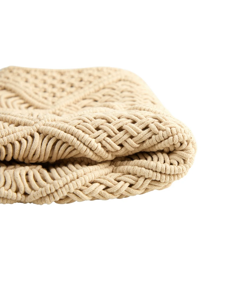 Boho Cross Woven Macrame Decorative Pillow Cover, 18"