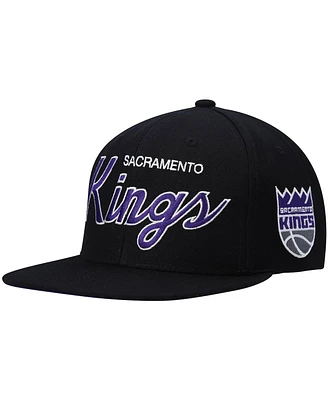 Men's Mitchell & Ness Black Sacramento Kings Hardwood Classics Script 2.0 Snapback Hat