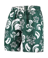 Men's Wes & Willy Green Michigan State Spartans Floral Volley Swim Trunks