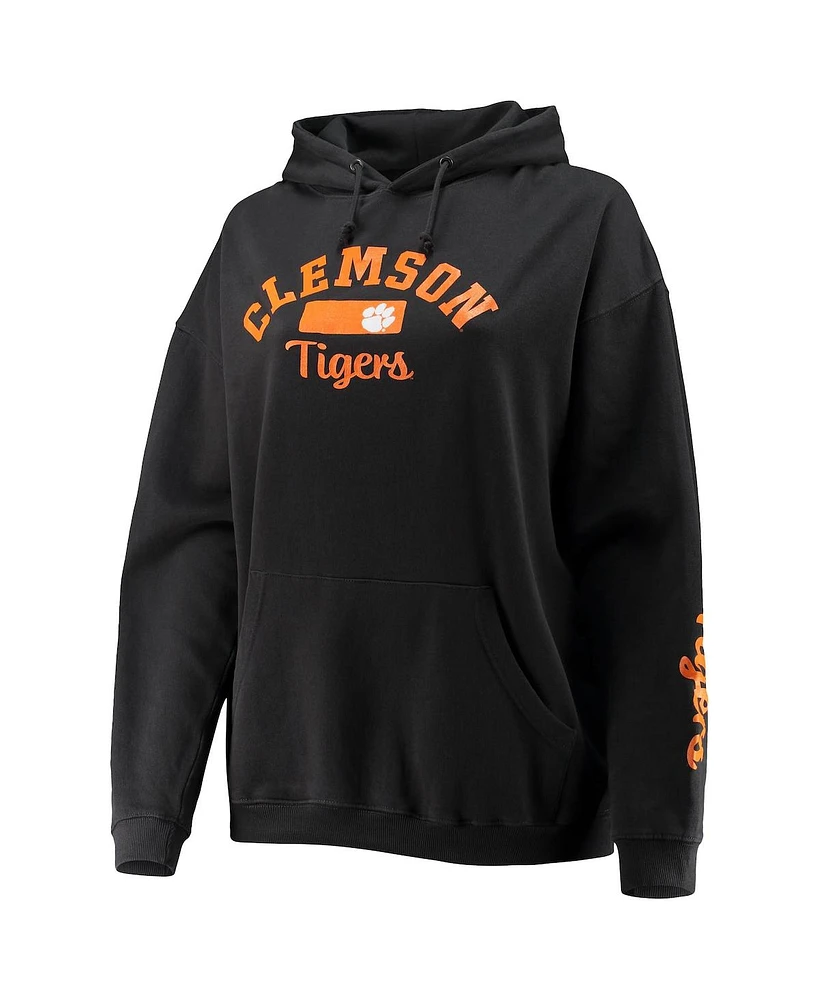 Women's Pressbox Black Clemson Tigers Rock n Roll Super Oversized Pullover Hoodie