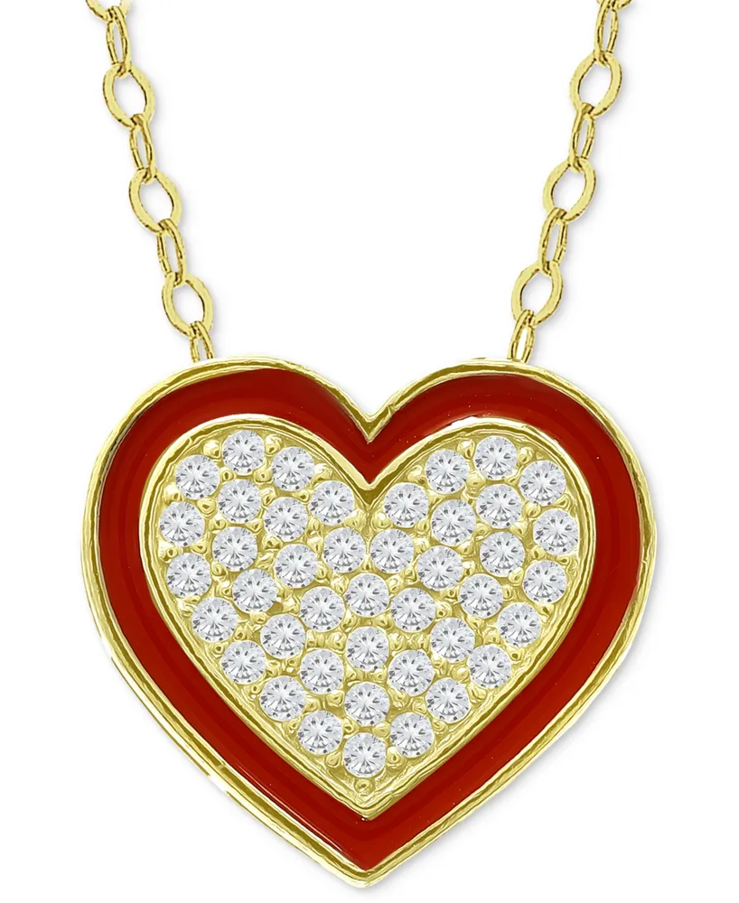 Giani Bernini Cubic Zirconia & Red Enamel Heart Pendant Necklace, 16" + 2" extender, Created for Macy's