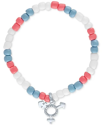 Diamond Accent & Resin Bead Pride Symbol Stretch Bracelet in Sterling Silver
