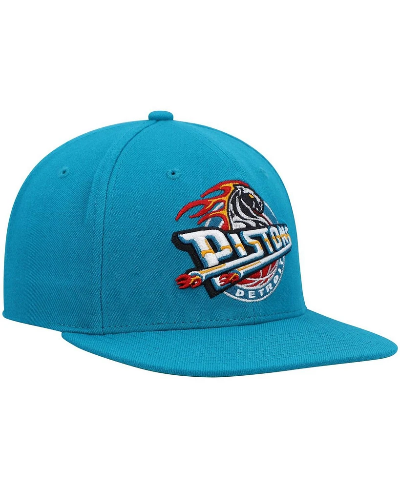 Men's Mitchell & Ness Teal Detroit Pistons Hardwood Classics Team Ground 2.0 Snapback Hat