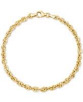 Italian Gold Diamond Cut Rope Chain Bracelet (3-3/4mm) in 14k Gold, Made in Italy