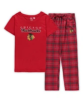 Women's Concepts Sport Red Chicago Blackhawks Plus Size Lodge T-shirt and Pants Sleep Set