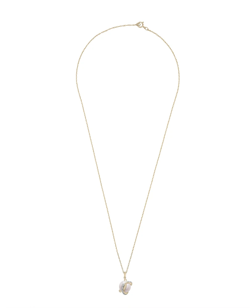 Cultured Freshwater Pearl with Diamond Crossed Pendant in 14K Yellow Gold