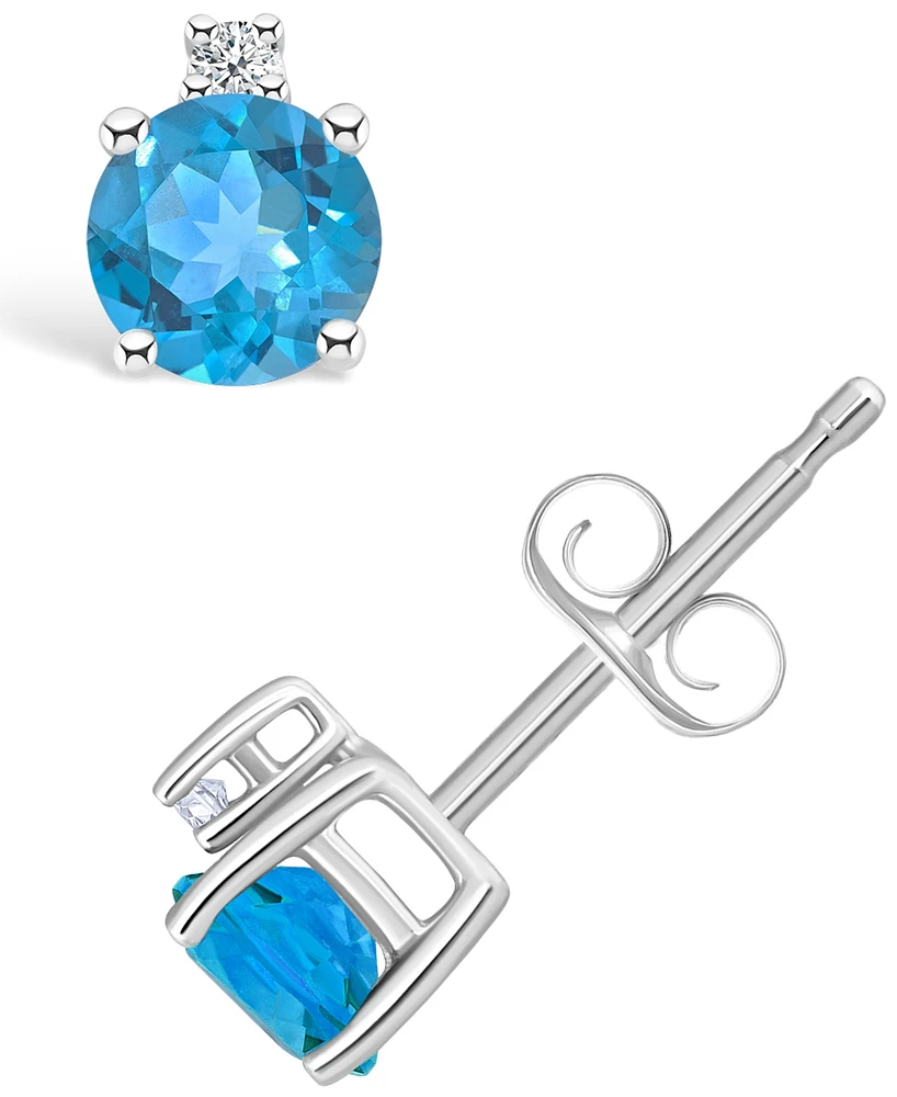 Blue Topaz (5/8 ct. t.w.) and Diamond Accent Stud Earrings 14k Yellow Gold or White