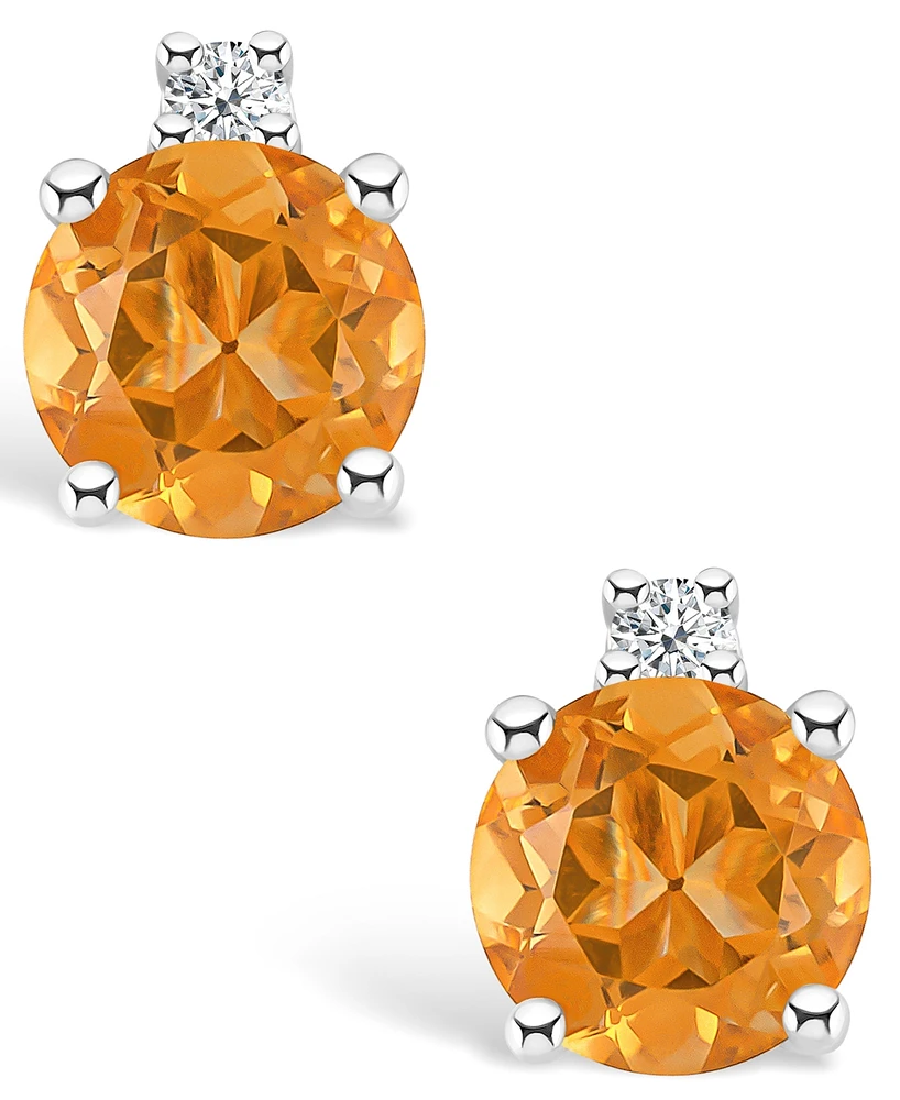 Citrine (1/2 ct. t.w.) and Diamond Accent Stud Earrings in 14K White Gold