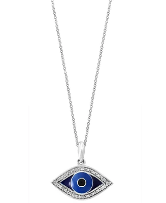 Effy Diamond (1/10 ct. t.w.) & Enamel Evil Eye 18" Pendant Necklace in Sterling Silver