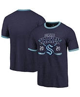 Men's Fanatics Navy Seattle Kraken Buzzer Beater Tri-Blend Ringer T-shirt