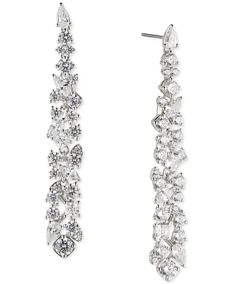 Eliot Danori Silver-Tone Cubic Zirconia Cluster Linear Drop Earrings, Created for Macy's