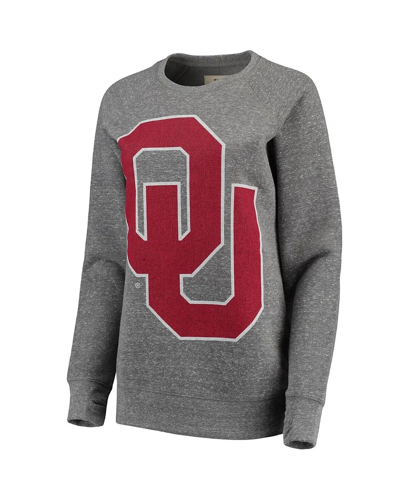 Women's Pressbox Heathered Gray Oklahoma Sooners Big Team Logo Knobi Fleece Tri-Blend Crew Neck Sweatshirt
